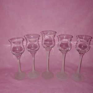 💥HP💥Set of 5 vintage long stem shot crystal glasses. Frosted stems.